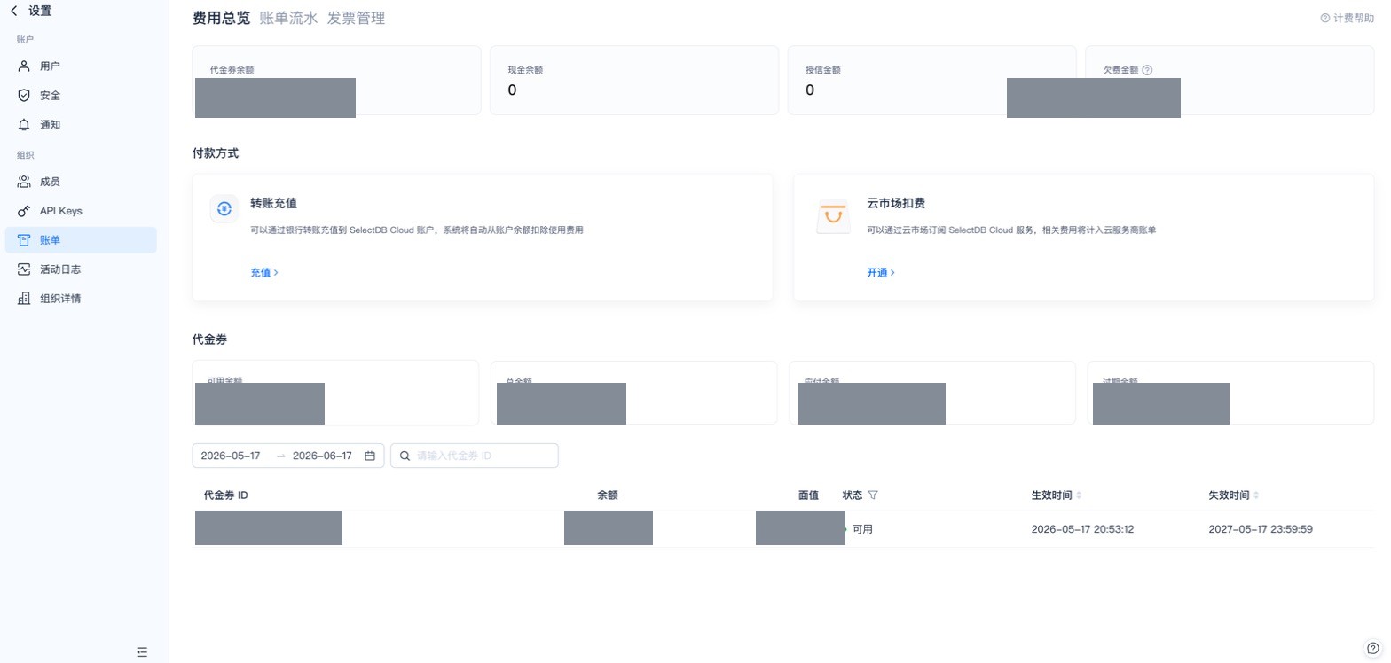 费用中心 · 费用总览与代金券（金额已脱敏）