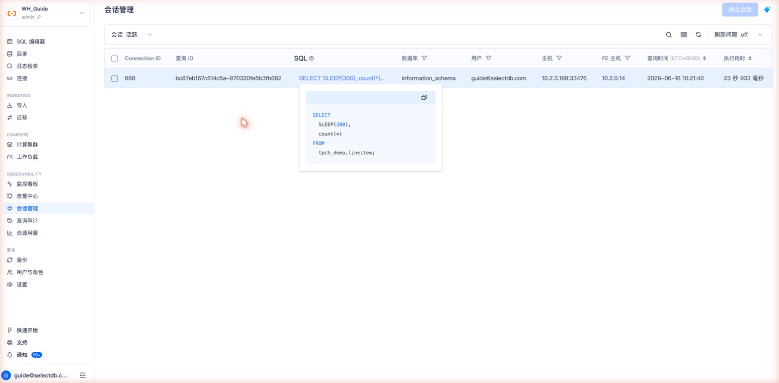 会话管理 · 会话 SQL 详情