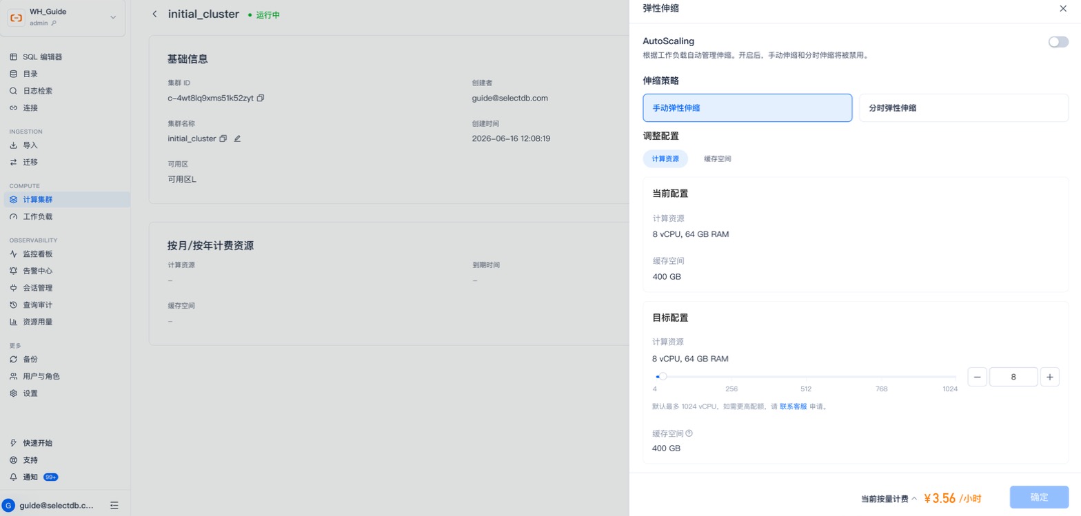 弹性伸缩 · 手动弹性伸缩（计算资源滑块）